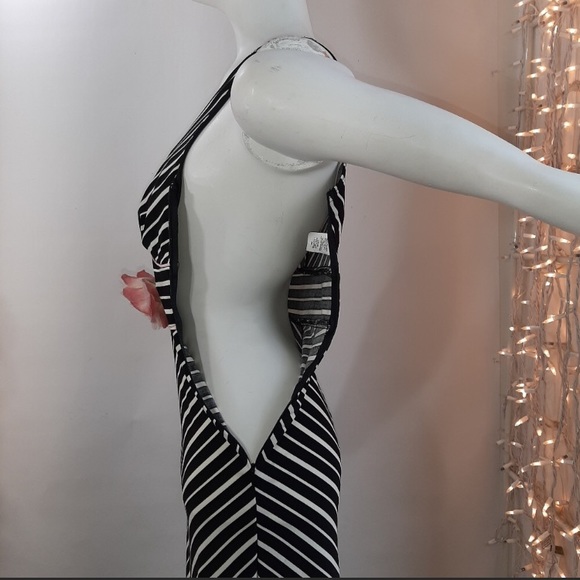 Windsor LastTango InParis PinkTrim&Flower B&W ArtDeco Diagonal Stripe DanceDress - Picture 4 of 9